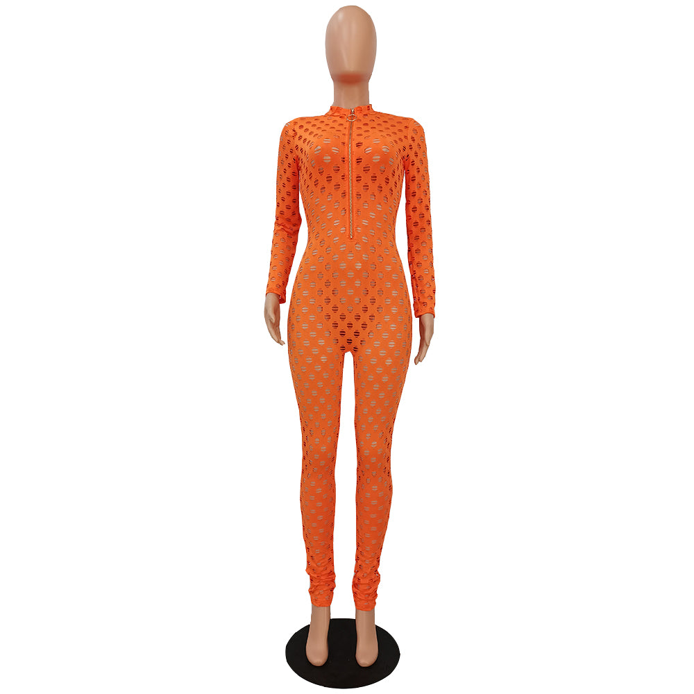 Orange Mesh Jumpsuits