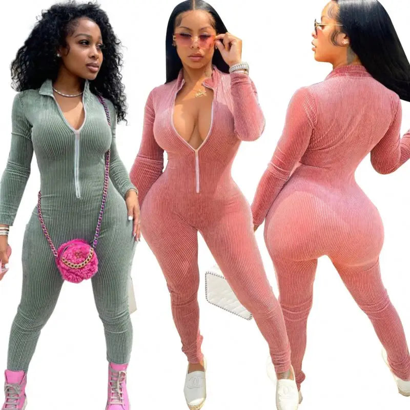 Ribbed Zip-Up Jumpsuit