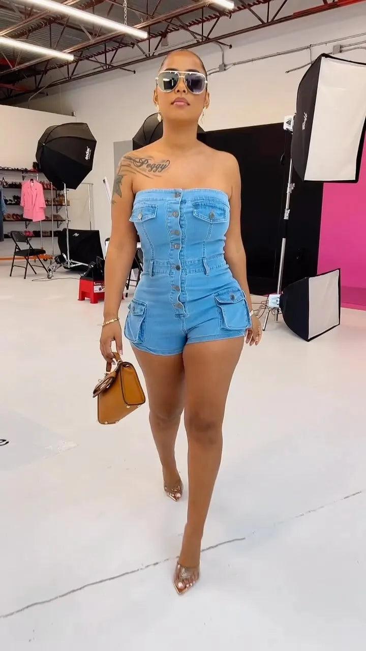 Stretchy Cotton Spandex Denim Jumpsuits