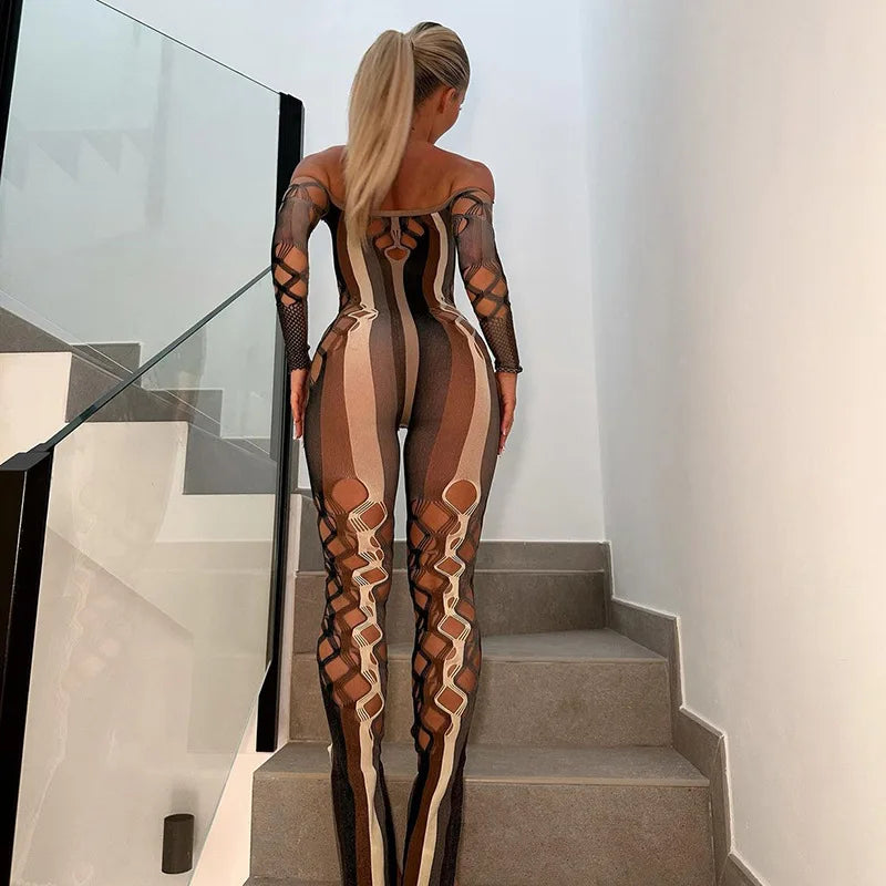Cutout Striped Jumpsuits