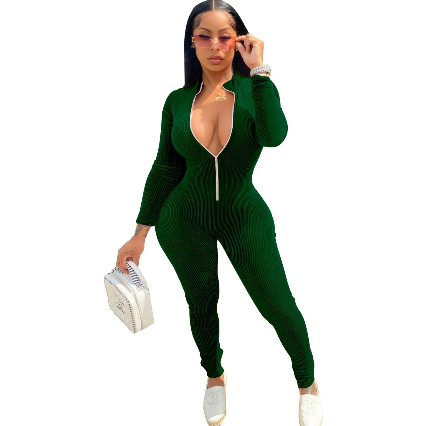 Ribbed Zip-Up Jumpsuit