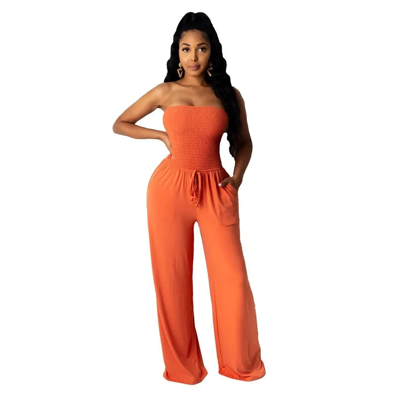 Orange Smocked Jumpsuit