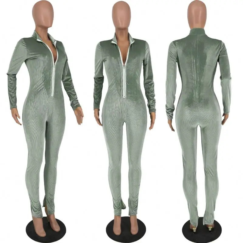 Ribbed Zip-Up Jumpsuit