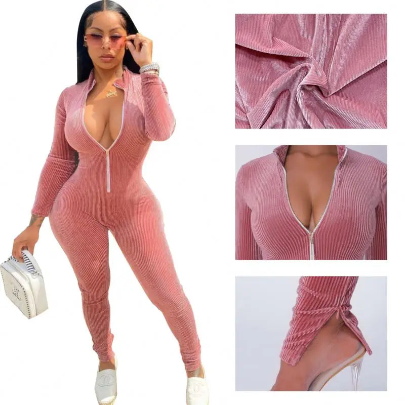 Ribbed Zip-Up Jumpsuit