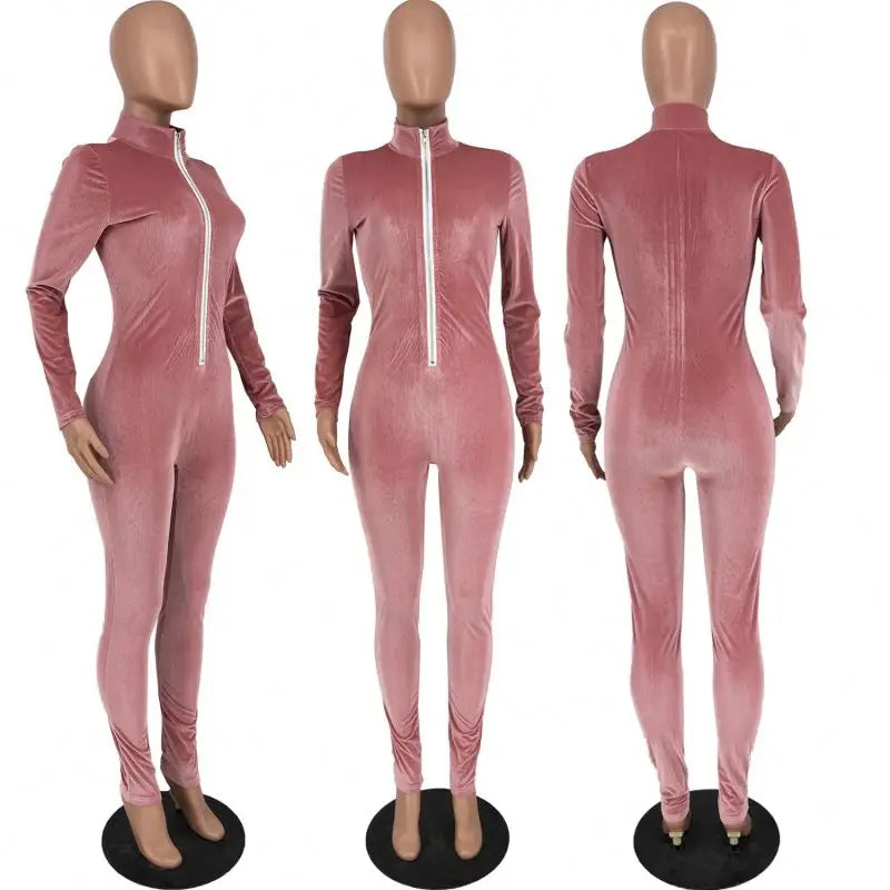 Ribbed Zip-Up Jumpsuit
