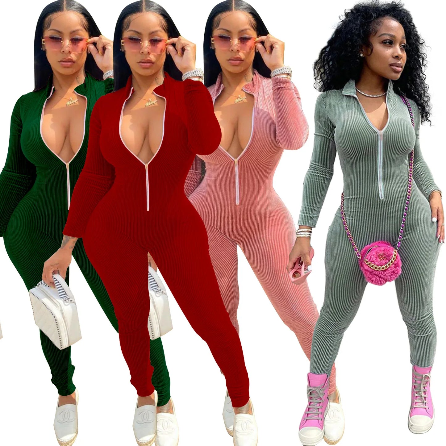 Ribbed Zip-Up Jumpsuit