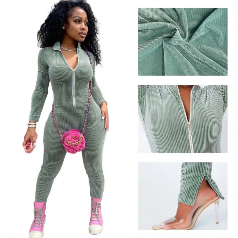 Ribbed Zip-Up Jumpsuit