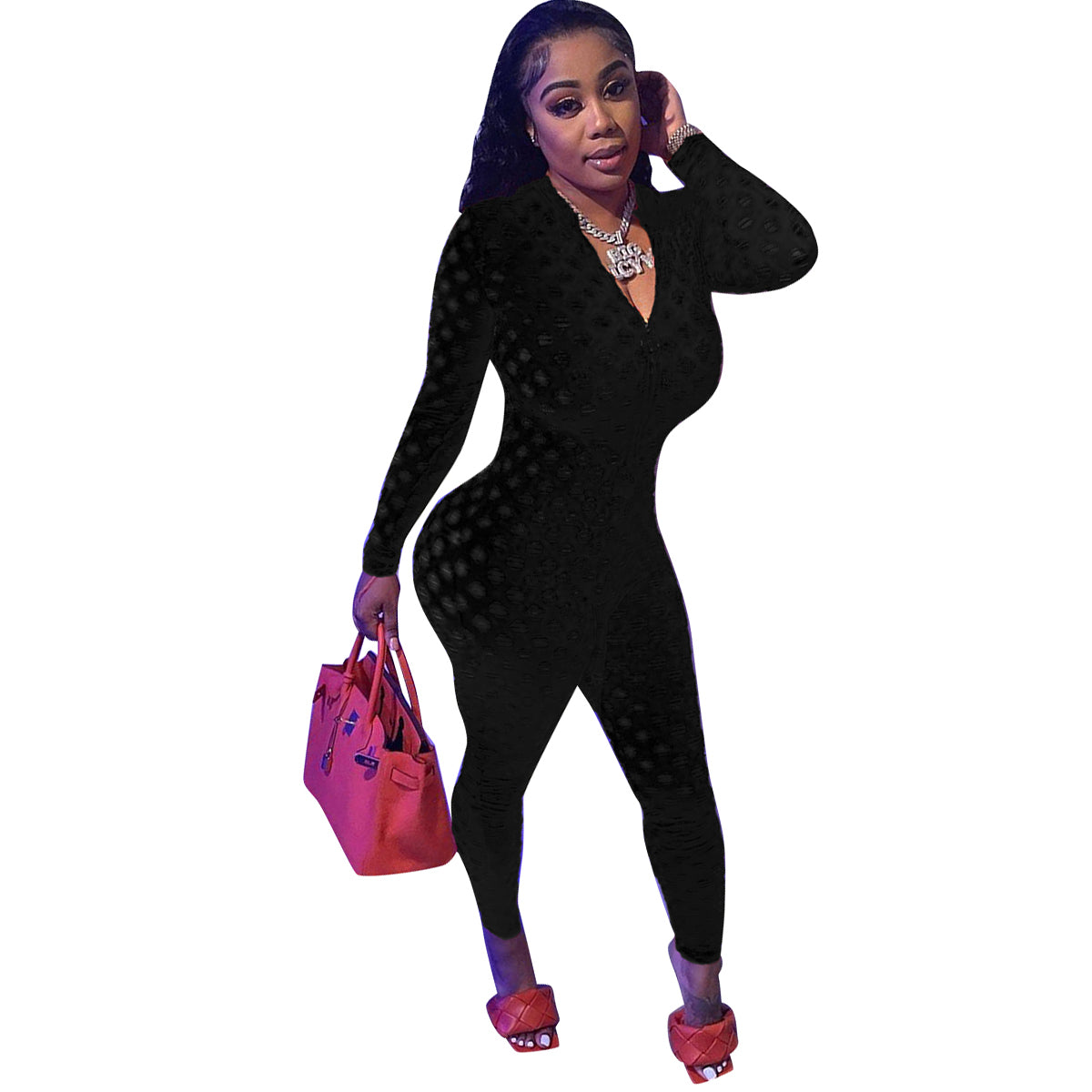 Orange Mesh Jumpsuits