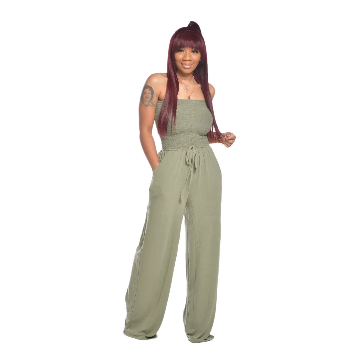Orange Smocked Jumpsuit