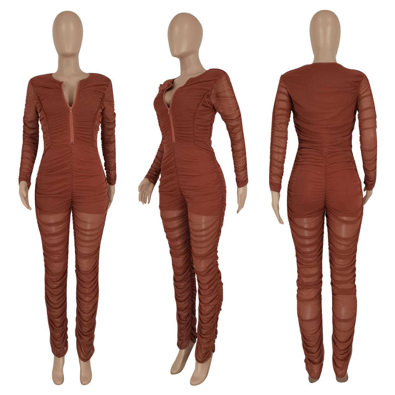 Ruched Mesh Jumpsuits