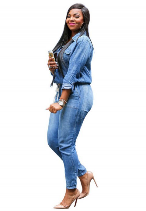 Long Sleeve Denim Jumpsuit