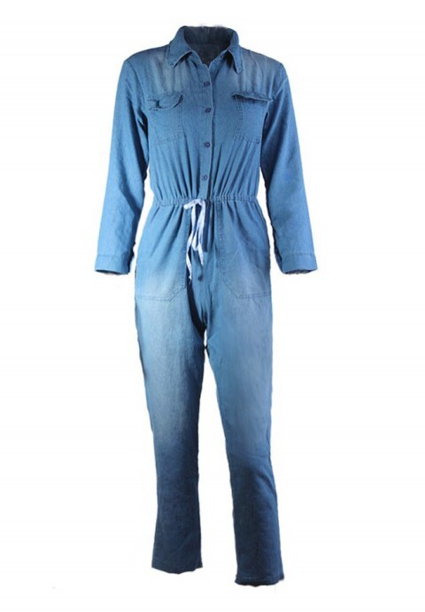 Long Sleeve Denim Jumpsuit