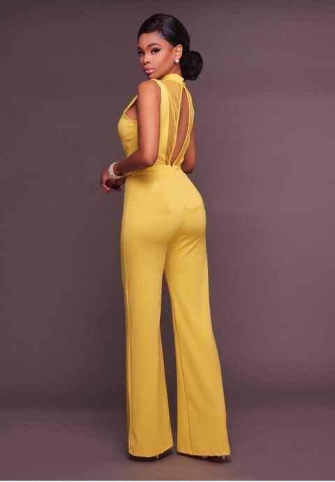 Mesh Accent Belted Jumpsuit by Elegance Inc.
