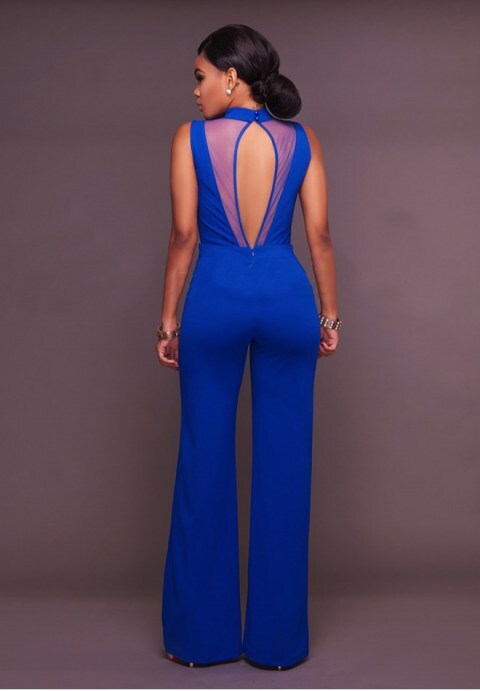 Mesh Accent Belted Jumpsuit by Elegance Inc.
