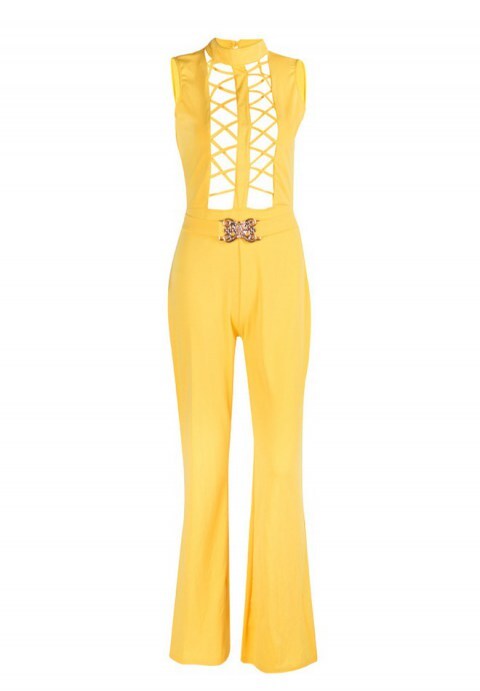 Mesh Accent Belted Jumpsuit by Elegance Inc.