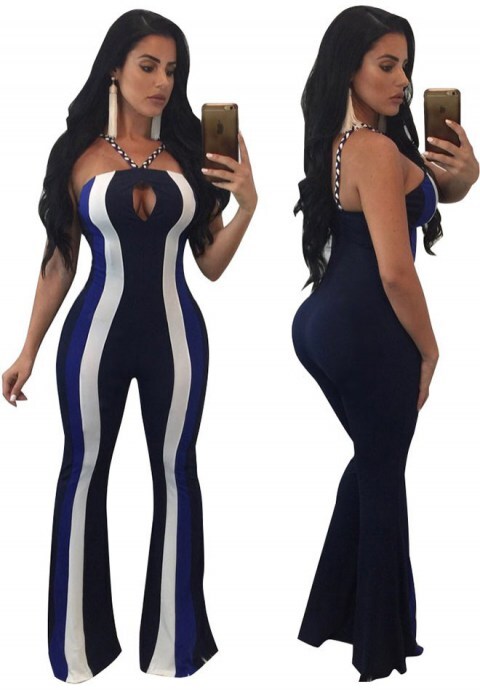 Blue Striped Palazzo Jumpsuit