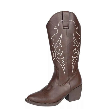 Brown Western Embroidered : Mid-Calf Boots, , ["Classy Ballet Flats","Ship From Overseas"], ꫀꪶꫀᧁꪖꪀᥴꫀ꠸ᠻꪗ..