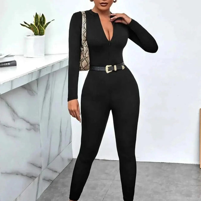 Stylish Long Sleeve : Bodycon Jumpsuit Black