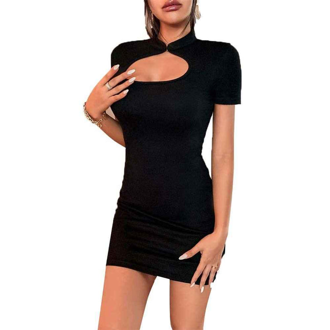 European Temperament Dress : With Button and short skirt