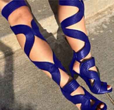 Sexy Open Toe Gladiator : Sandals Boots Blue PU 6