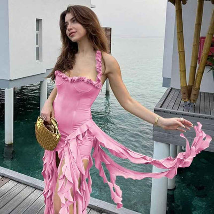 Egyptian Sexy Halter Neck : Slim Dress Pink