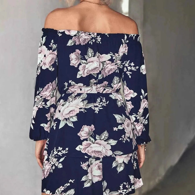 Off-Shoulder Floral Print : Long Sleeve Mini Dress, , ["Ship From Overseas","Yio Moda"], ꫀꪶꫀᧁꪖꪀᥴꫀ꠸ᠻꪗ..