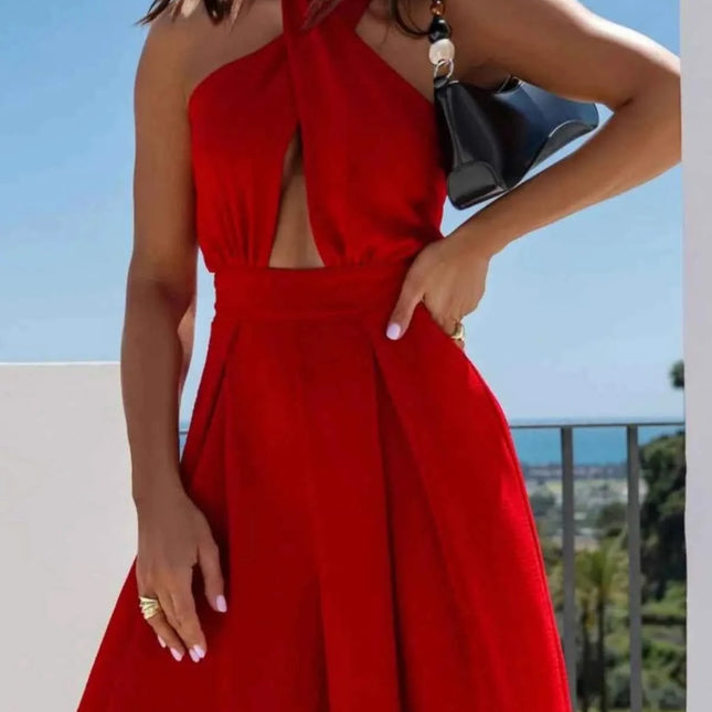 Halter Neck Wide Leg : With Keyhole Detail Jumpsuit