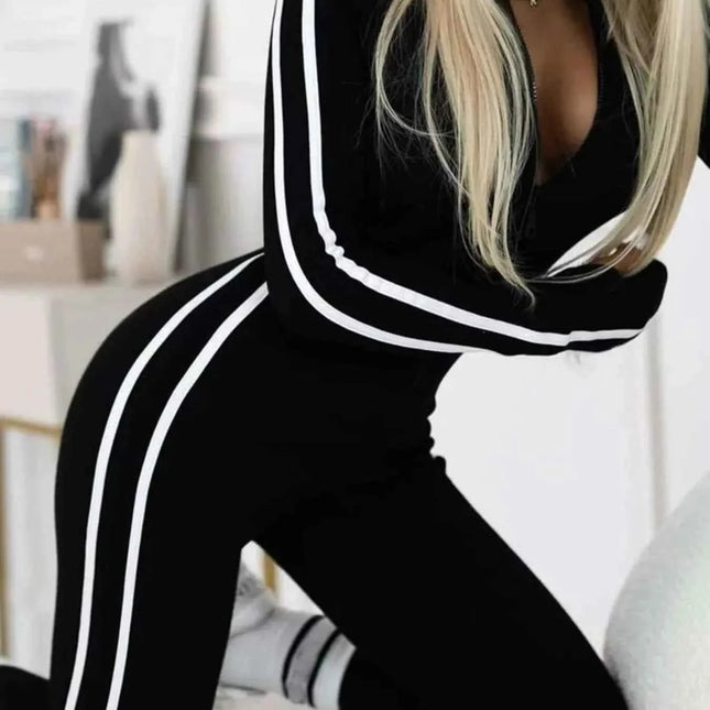 Full Size Stripe Zip-Front : Long Sleeve Jumpsuit Plus Size