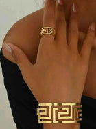 18K Gold-Plated Stainless Steel : Geometric Bracelet and Ring Jewelry Set Gold One Size