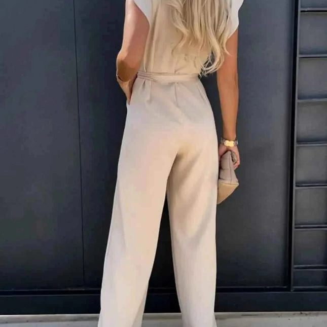 Ruffled Round Neck : Cap Sleeve Jumpsuit