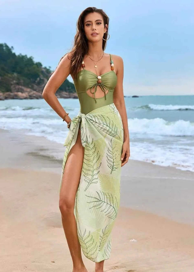Cutout Sweetheart One-Piece Swimwear and Cover-Up Swim Set