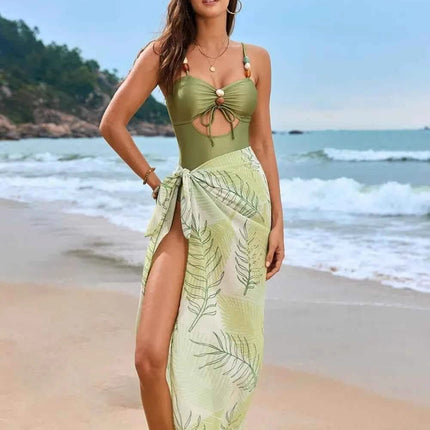 Cutout Sweetheart One-Piece Swimwear and Cover-Up Swim Set