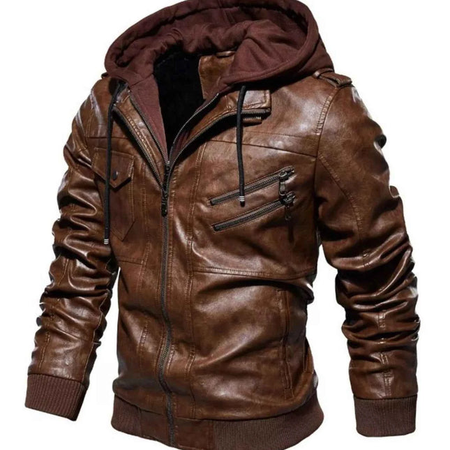Men's Full Size Zip Up Drawstring Hooded Jacket Plus Size Coffee