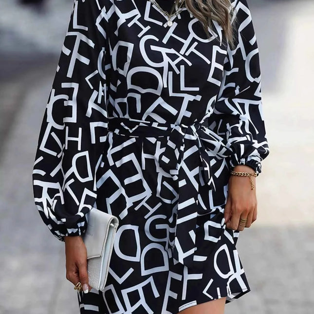 Elegant Letter Print : Long Sleeve Dress, , ["Ship From Overseas","Yio Moda"], ꫀꪶꫀᧁꪖꪀᥴꫀ꠸ᠻꪗ..