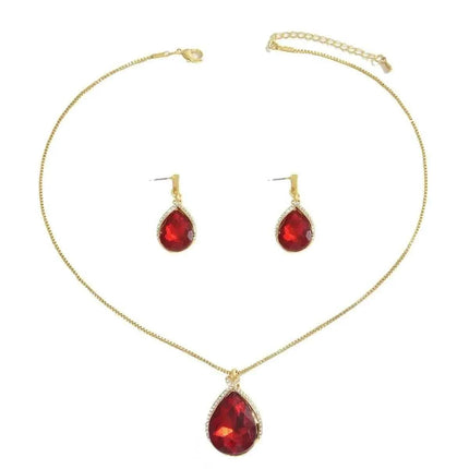 18K Gold-Plated Rhinestone Teardrop : Necklace and Earrings Jewelry Set