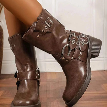 Flare Formal Dress Boots: Round Toe Block Heels, , ["Dear Monkey","Ship From Overseas","Shipping delay Feb 3 - Feb 25"], ꫀꪶꫀᧁꪖꪀᥴꫀ꠸ᠻꪗ..