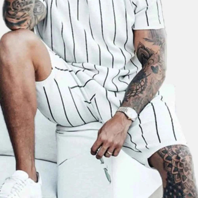 Men's Full Size Striped Casual Top and Shorts Summer Set Plus Size