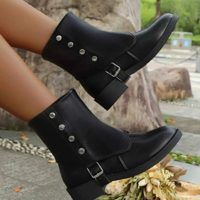 Stylish Buckled Block Heels Boots