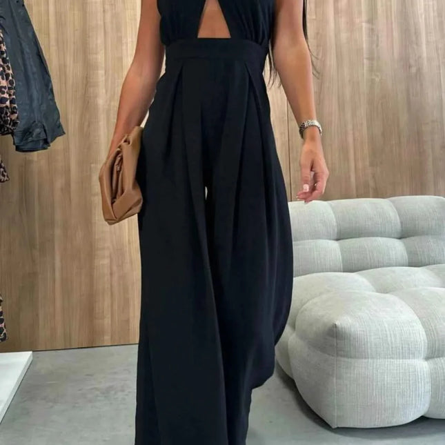 Halter Neck Wide Leg : With Keyhole Detail Jumpsuit