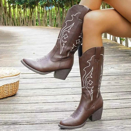 Brown Western Embroidered : Mid-Calf Boots, , ["Classy Ballet Flats","Ship From Overseas"], ꫀꪶꫀᧁꪖꪀᥴꫀ꠸ᠻꪗ..