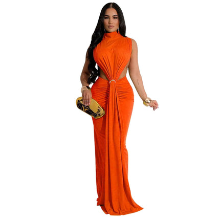 European Sexy Side Split : Sleeveless Fashion Dress orange