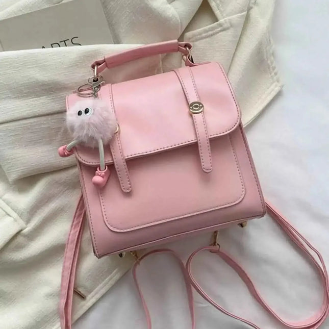 Elegant Leather Flap Backpack Bag Blush Pink One Size