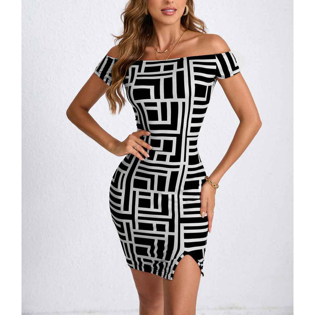 Stunning European : One-Shoulder Bodycon Dress Black and White