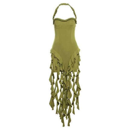 Egyptian Sexy Halter Neck : Slim Dress Green