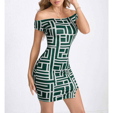 Stunning European : One-Shoulder Bodycon Dress White Green