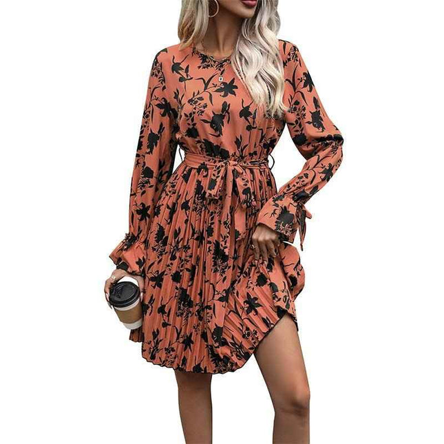European Stylish Long Sleeved : Printed Dress