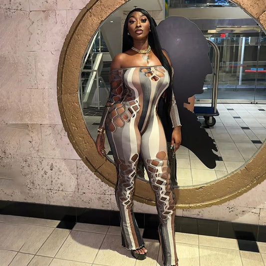 Cutout Striped Jumpsuits