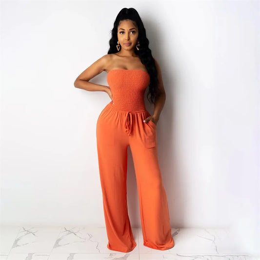 Orange Smocked Jumpsuit