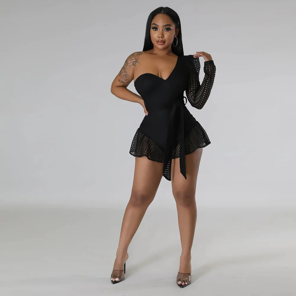 Oblique Shoulder Short Jumpsuit