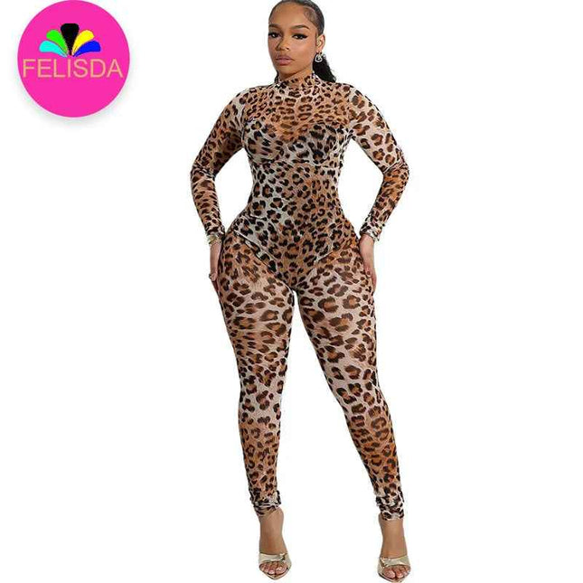 See Through Leopard Jumpsuit : With Skinny Stretch